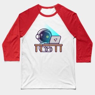 Cute Astronaut Working On Laptop Cartoon Baseball T-Shirt